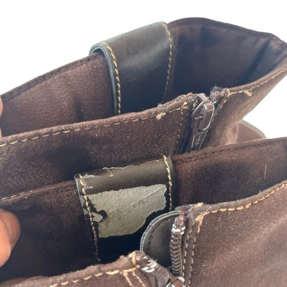 Predictions Womens 11 High Heel Brown Suede Slouchy Boots Mid Calf Boho Hippie - Picture 12 of 16